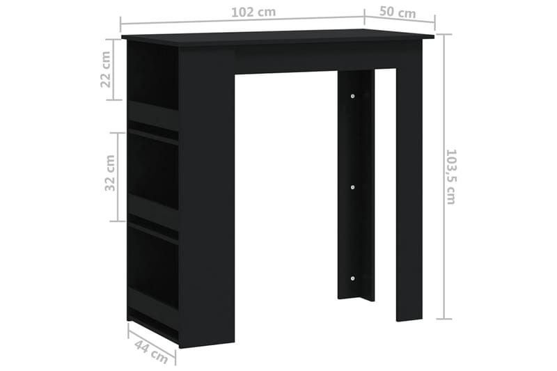 Barbord med oppbevaringsstativ svart 102x50x103,5 cm sponpla - Svart - Barbord & ståbord - Barbord med oppbevaring