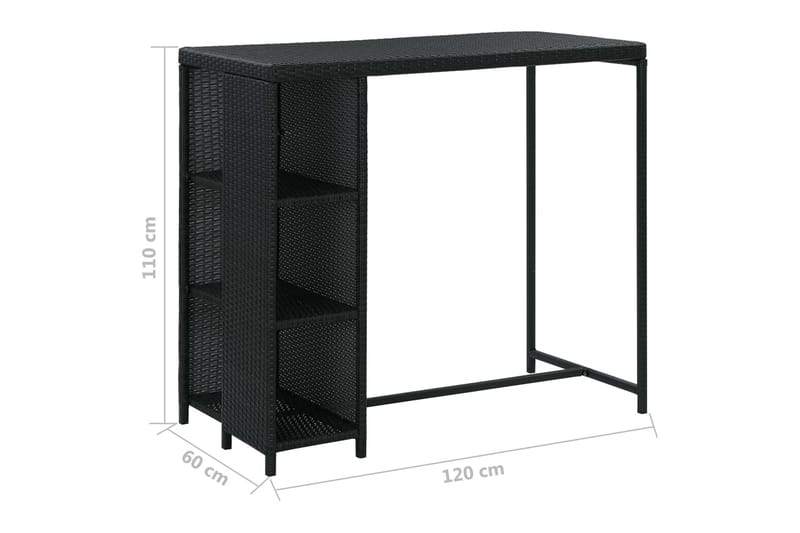 Barbord med oppbevaringsstativ svart 120x60x110 cm - Svart - Barbord & ståbord - Barbord med oppbevaring