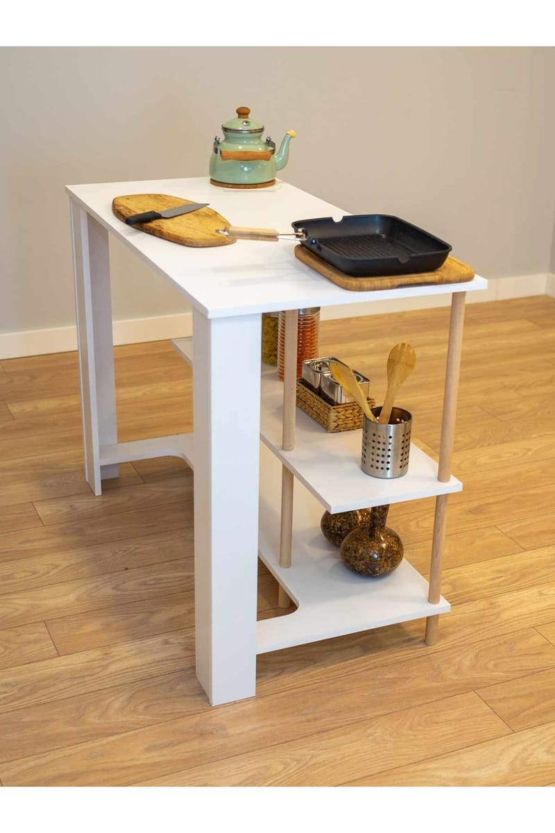 Kjøkkenøy Hanah Home Peka Island (120 x 89,5 x 60 cm) Hvit - Hvit - Møbler - Bord - Barbord & ståbord