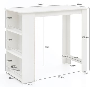 Norova Barbord 120 cm - Hvit og sølvfarget - Møbler - Bord - Barbord & ståbord