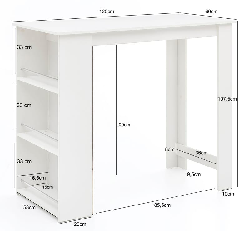 Norova Barbord 120 cm - Hvit og sølvfarget - Møbler - Bord - Barbord & ståbord