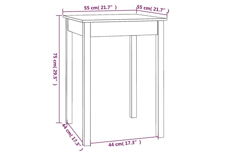 beBasic Sidebord hvit 55x55x75 cm heltre furu - Hvit - Spisebord & kjøkkenbord