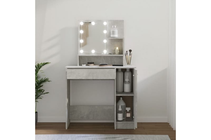 beBasic Sminkebord med LED betonggrå 86,5x35x136 cm - GrÃ¥ - Møbler - Bord - Sminkebord & toalettbord