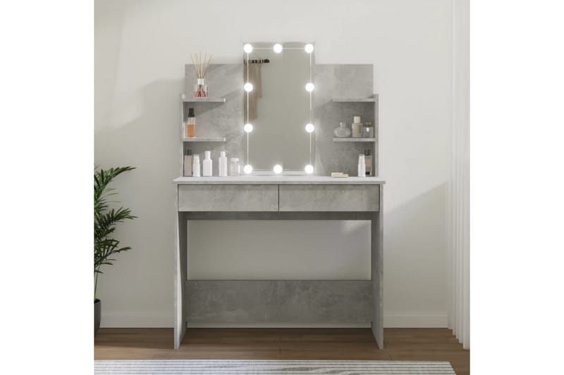 beBasic Sminkebord med LED betonggrå 96x40x142 cm - GrÃ¥ - Sminkebord & toalettbord