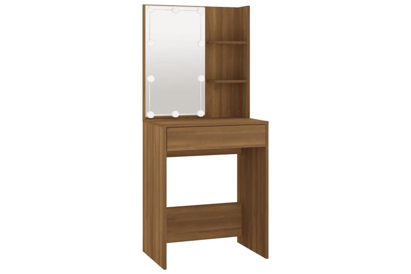 beBasic Sminkebord med LED brun eik 60x40x140 cm - Brun - Møbler - Bord - Sminkebord & toalettbord