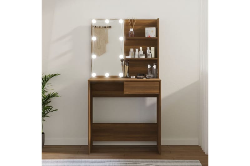 beBasic Sminkebord med LED brun eik 74,5x40x141 cm - Brun - Møbler - Bord - Sminkebord & toalettbord