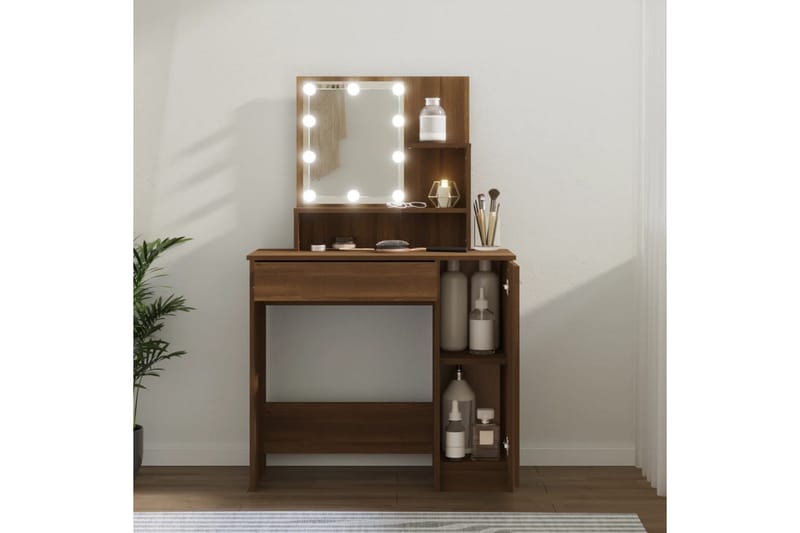 beBasic Sminkebord med LED brun eik 86,5x35x136 cm - Brun - Møbler - Bord - Sminkebord & toalettbord