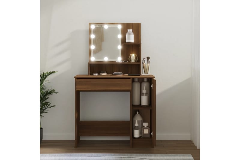 beBasic Sminkebord med LED brun eik 86,5x35x136 cm - Brun - Sminkebord & toalettbord