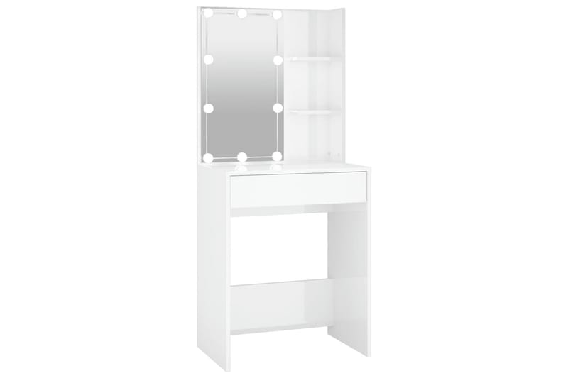beBasic Sminkebord med LED høyglans hvit 60x40x140 cm - Hvit - Møbler - Bord - Sminkebord & toalettbord