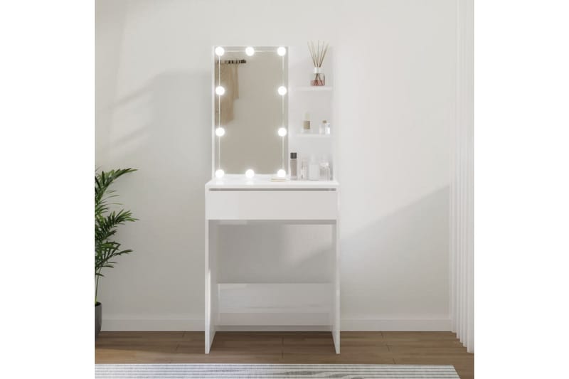 beBasic Sminkebord med LED høyglans hvit 60x40x140 cm - Hvit - Møbler - Bord - Sminkebord & toalettbord