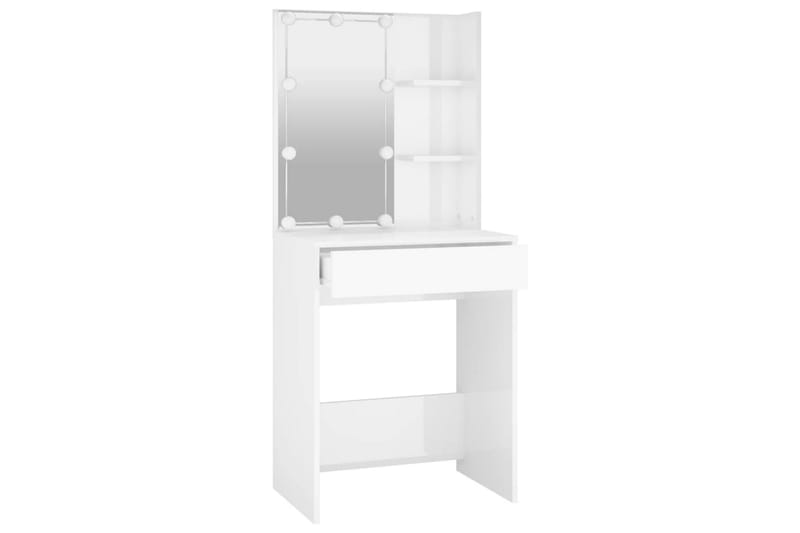 beBasic Sminkebord med LED høyglans hvit 60x40x140 cm - Hvit - Møbler - Bord - Sminkebord & toalettbord