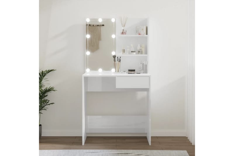 beBasic Sminkebord med LED høyglans hvit 74,5x40x141 cm - Hvit - Møbler - Bord - Sminkebord & toalettbord