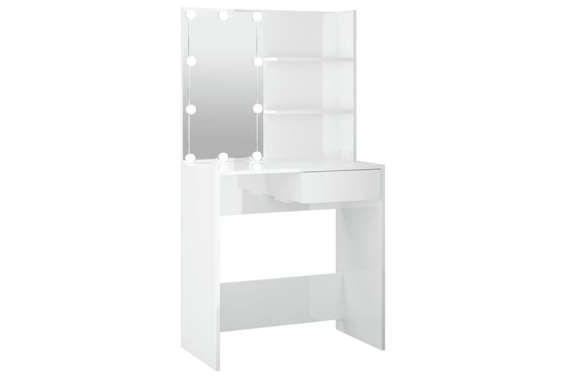 beBasic Sminkebord med LED høyglans hvit 74,5x40x141 cm - Hvit - Møbler - Bord - Sminkebord & toalettbord