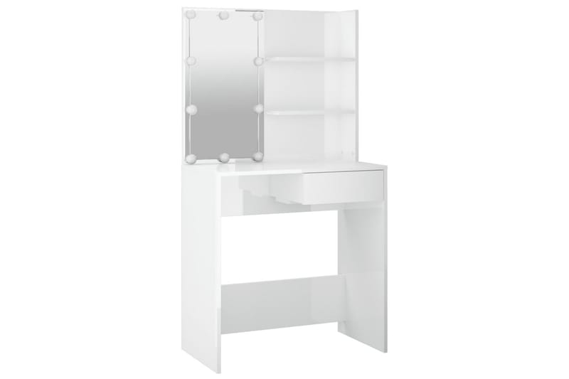 beBasic Sminkebord med LED høyglans hvit 74,5x40x141 cm - Hvit - Møbler - Bord - Sminkebord & toalettbord