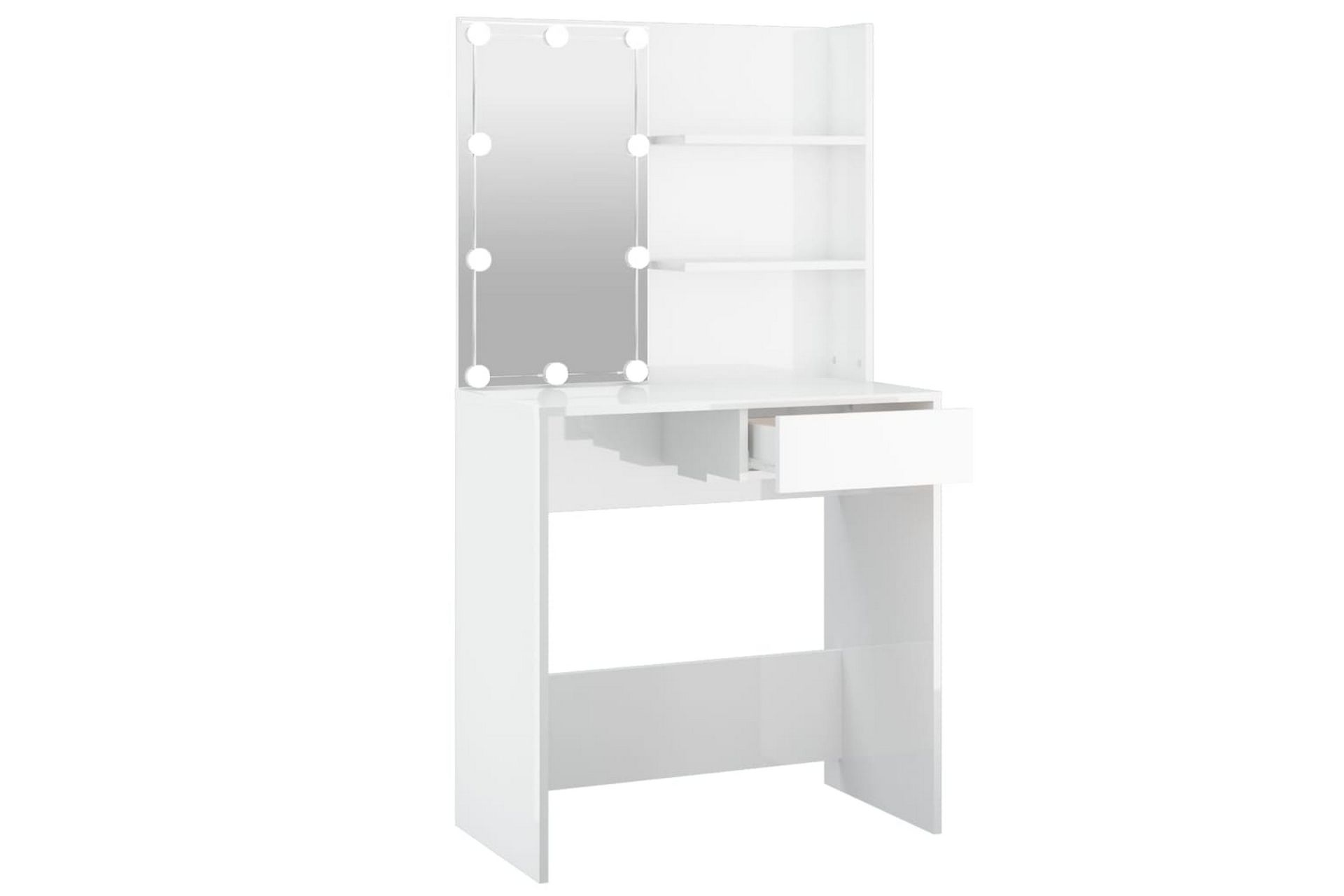 beBasic Sminkebord med LED høyglans hvit 74,5x40x141 cm - Hvit - Møbler - Bord - Sminkebord & toalettbord