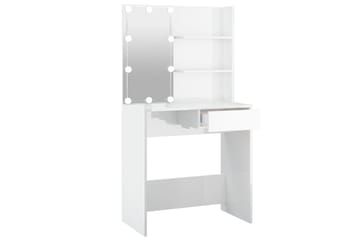 beBasic Sminkebord med LED høyglans hvit 74,5x40x141 cm - Hvit - Møbler - Bord - Sminkebord & toalettbord