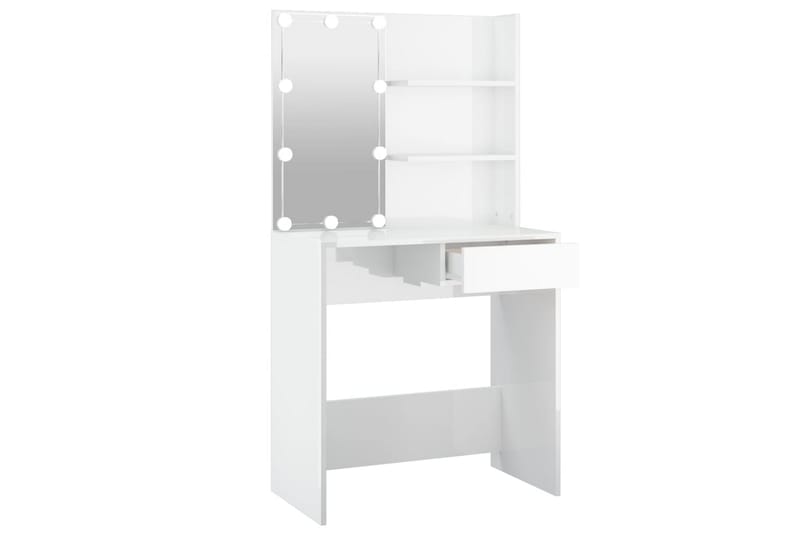 beBasic Sminkebord med LED høyglans hvit 74,5x40x141 cm - Hvit - Møbler - Bord - Sminkebord & toalettbord