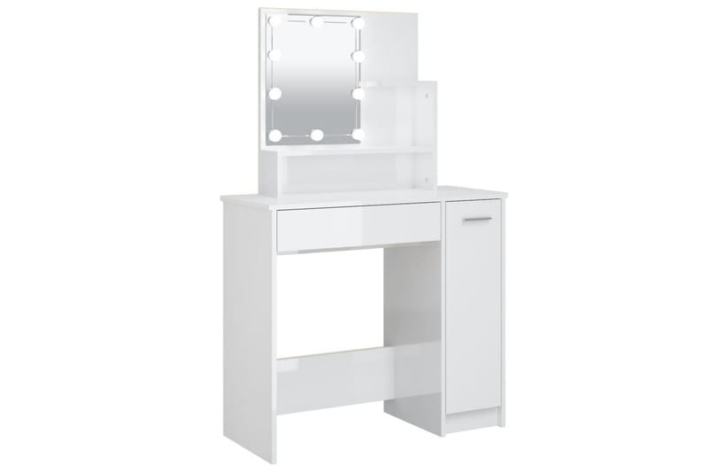 beBasic Sminkebord med LED høyglans hvit 86,5x35x136 cm - Hvit - Møbler - Bord - Sminkebord & toalettbord