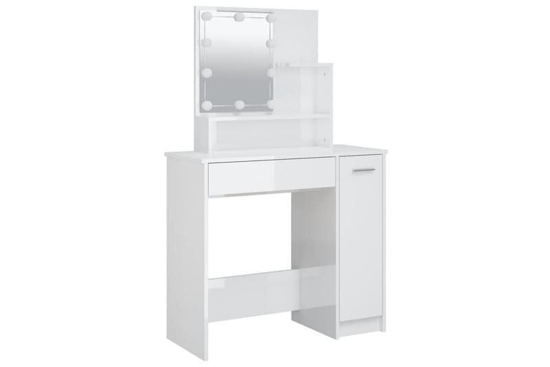 beBasic Sminkebord med LED høyglans hvit 86,5x35x136 cm - Hvit - Møbler - Bord - Sminkebord & toalettbord