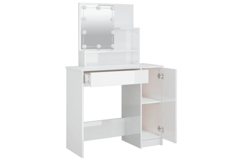 beBasic Sminkebord med LED høyglans hvit 86,5x35x136 cm - Hvit - Møbler - Bord - Sminkebord & toalettbord