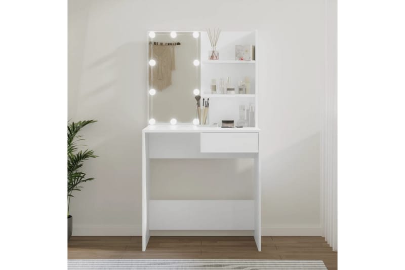beBasic Sminkebord med LED hvit 74,5x40x141 cm - Hvit - Møbler - Bord - Sminkebord & toalettbord