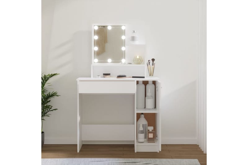 beBasic Sminkebord med LED hvit 86,5x35x136 cm - Hvit - Møbler - Bord - Sminkebord & toalettbord