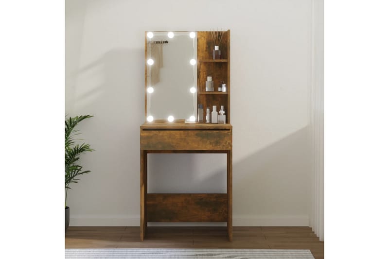 beBasic Sminkebord med LED røkt eik 60x40x140 cm - Brun - Møbler - Bord - Sminkebord & toalettbord