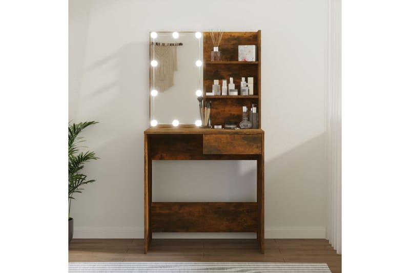 beBasic Sminkebord med LED røkt eik 74,5x40x141 cm - Brun - Møbler - Bord - Sminkebord & toalettbord