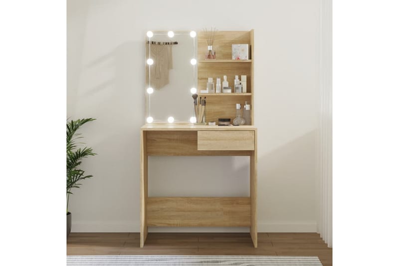 beBasic Sminkebord med LED sonoma eik 74,5x40x141 cm - Brun - Møbler - Bord - Sminkebord & toalettbord