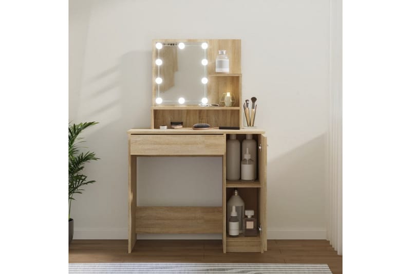 beBasic Sminkebord med LED sonoma eik 86,5x35x136 cm - Brun - Møbler - Bord - Sminkebord & toalettbord