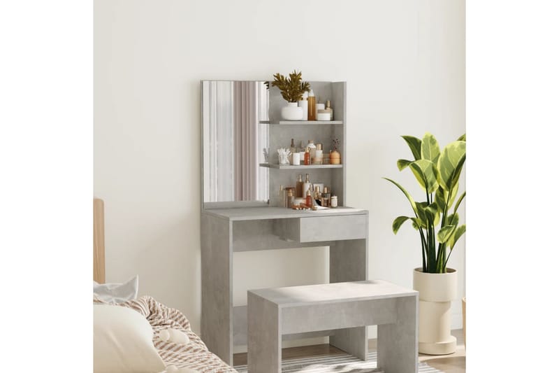 beBasic Sminkebord med speil betonggrå MDF 74,5x40x141 cm - GrÃ¥ - Møbler - Bord - Sminkebord & toalettbord