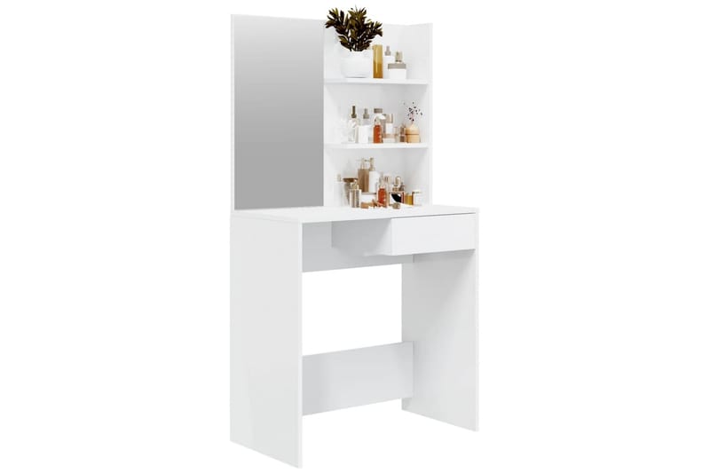beBasic Sminkebord med speil høyglans hvit MDF 74,5x40x141 cm - Hvit - Møbler - Bord - Sminkebord & toalettbord