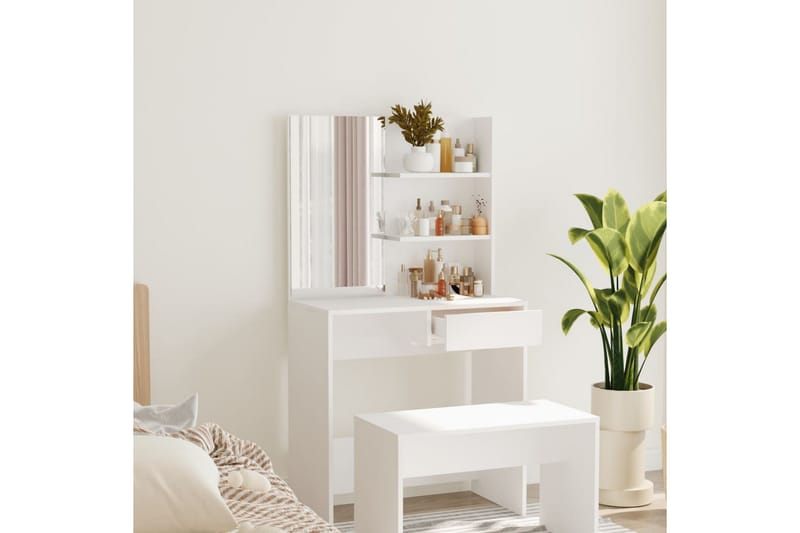 beBasic Sminkebord med speil hvit MDF 74,5x40x141 cm - Hvit - Møbler - Bord - Sminkebord & toalettbord
