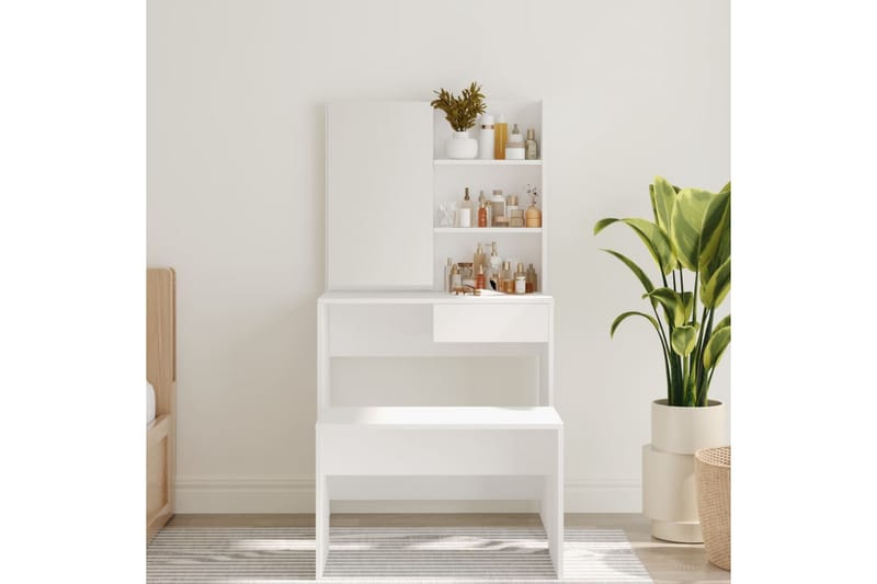 beBasic Sminkebord med speil hvit MDF 74,5x40x141 cm - Hvit - Møbler - Bord - Sminkebord & toalettbord