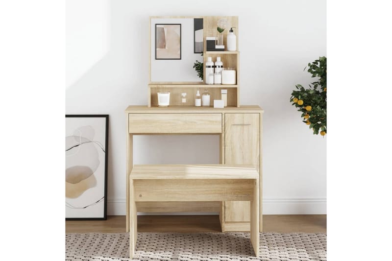 beBasic Sminkebord med speil sonoma eik 86,5x35x136 cm - Brun - Møbler - Bord - Sminkebord & toalettbord