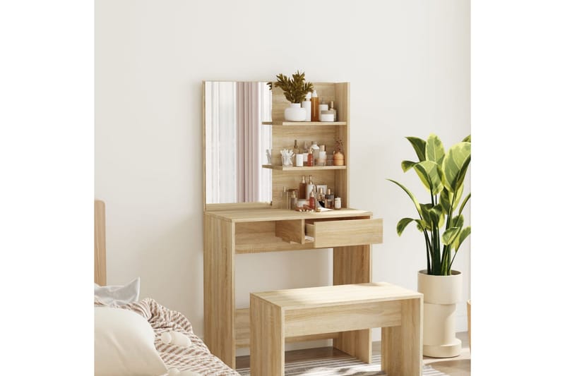 beBasic Sminkebord med speil sonoma eik MDF 74,5x40x141 cm - Brun - Møbler - Bord - Sminkebord & toalettbord