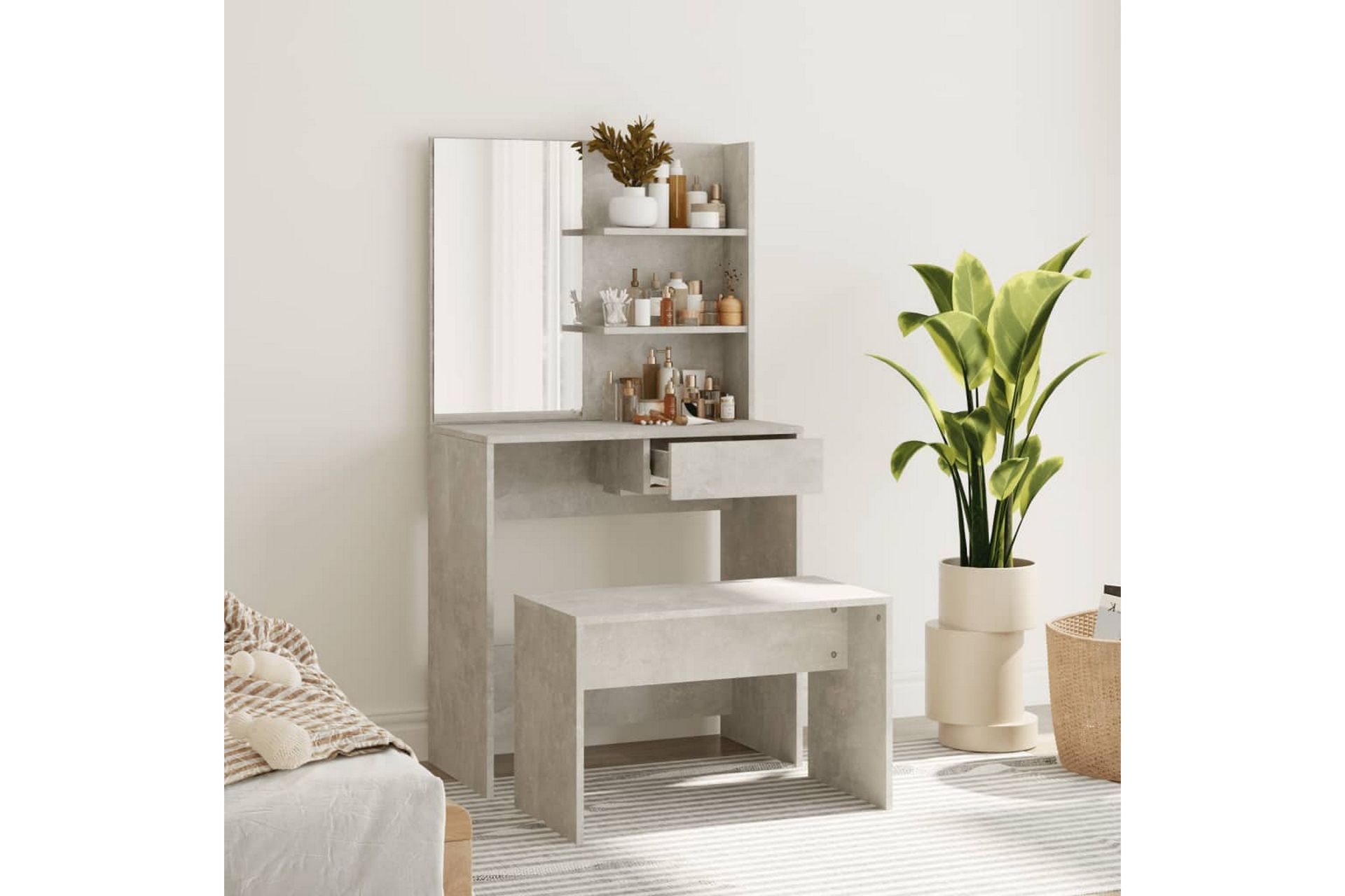 beBasic Sminkebordsett betonggrå 74,5x40x141 cm - GrÃ¥ - Møbler - Bord - Sminkebord & toalettbord