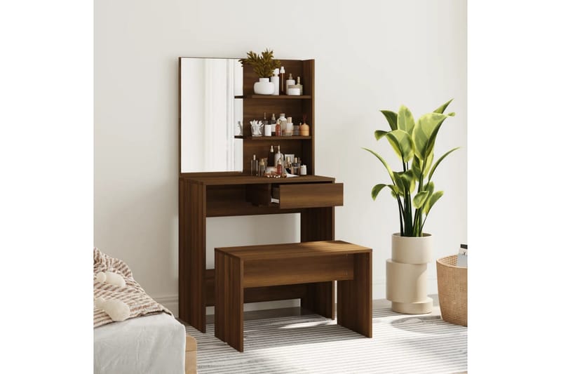 beBasic Sminkebordsett brun eik 74,5x40x141 cm - Brun - Møbler - Bord - Sminkebord & toalettbord