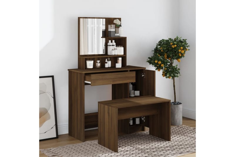 beBasic Sminkebordsett brun eik86,5x35x136 cm - Brun - Møbler - Bord - Sminkebord & toalettbord