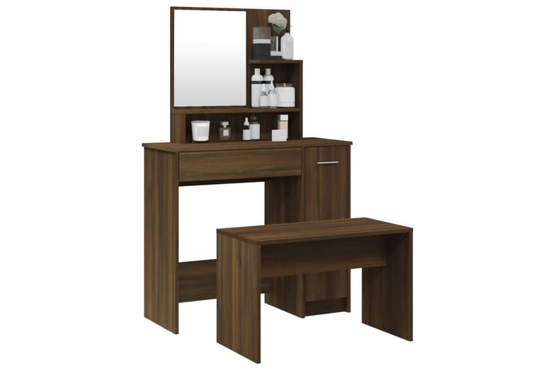beBasic Sminkebordsett brun eik86,5x35x136 cm - Brun - Møbler - Bord - Sminkebord & toalettbord