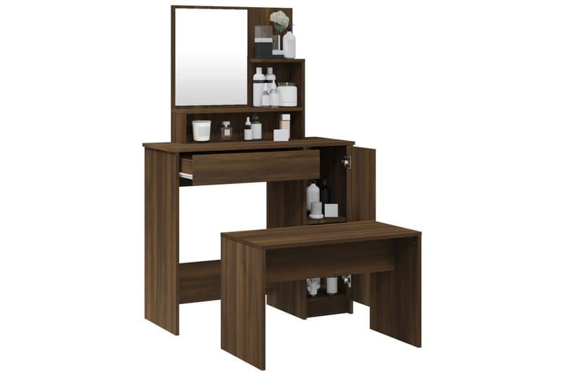 beBasic Sminkebordsett brun eik86,5x35x136 cm - Brun - Møbler - Bord - Sminkebord & toalettbord