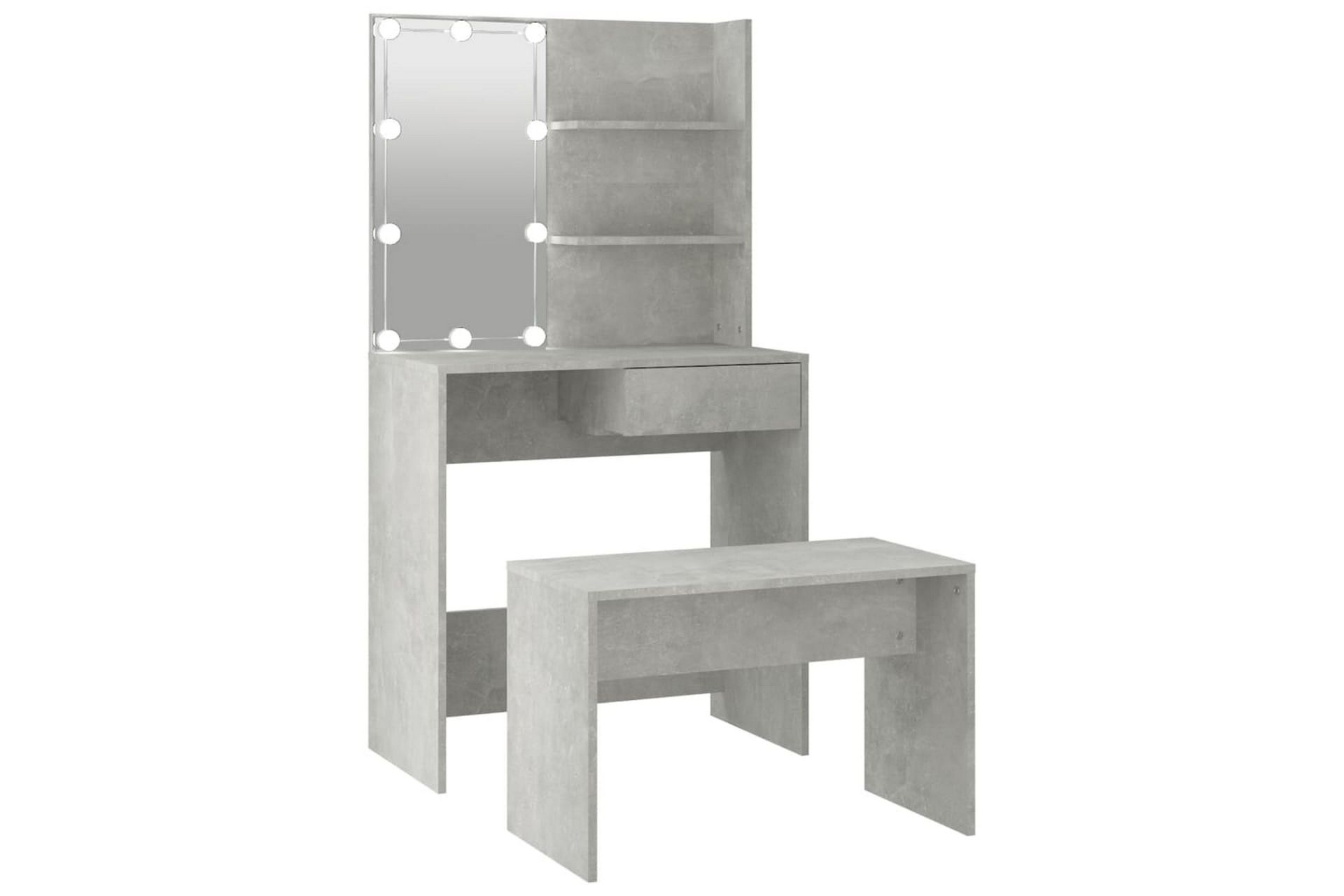 beBasic Sminkebordsett med LED betonggrå konstruert tre - GrÃ¥ - Møbler - Bord - Sminkebord & toalettbord