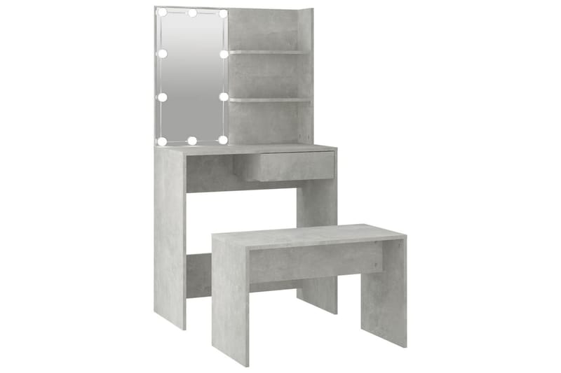 beBasic Sminkebordsett med LED betonggrå konstruert tre - GrÃ¥ - Møbler - Bord - Sminkebord & toalettbord