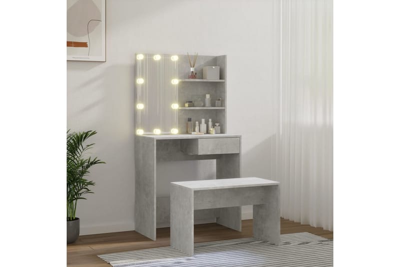 beBasic Sminkebordsett med LED betonggrå konstruert tre - GrÃ¥ - Møbler - Bord - Sminkebord & toalettbord