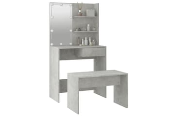 beBasic Sminkebordsett med LED betonggrå konstruert tre - GrÃ¥ - Møbler - Bord - Sminkebord & toalettbord