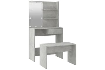 beBasic Sminkebordsett med LED betonggrå konstruert tre - GrÃ¥ - Møbler - Bord - Sminkebord & toalettbord