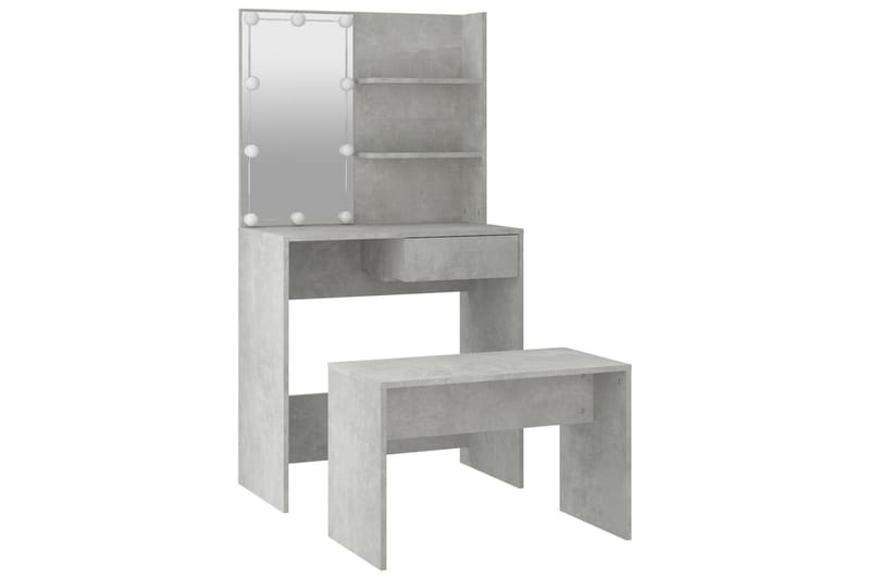 beBasic Sminkebordsett med LED betonggrå konstruert tre - GrÃ¥ - Møbler - Bord - Sminkebord & toalettbord