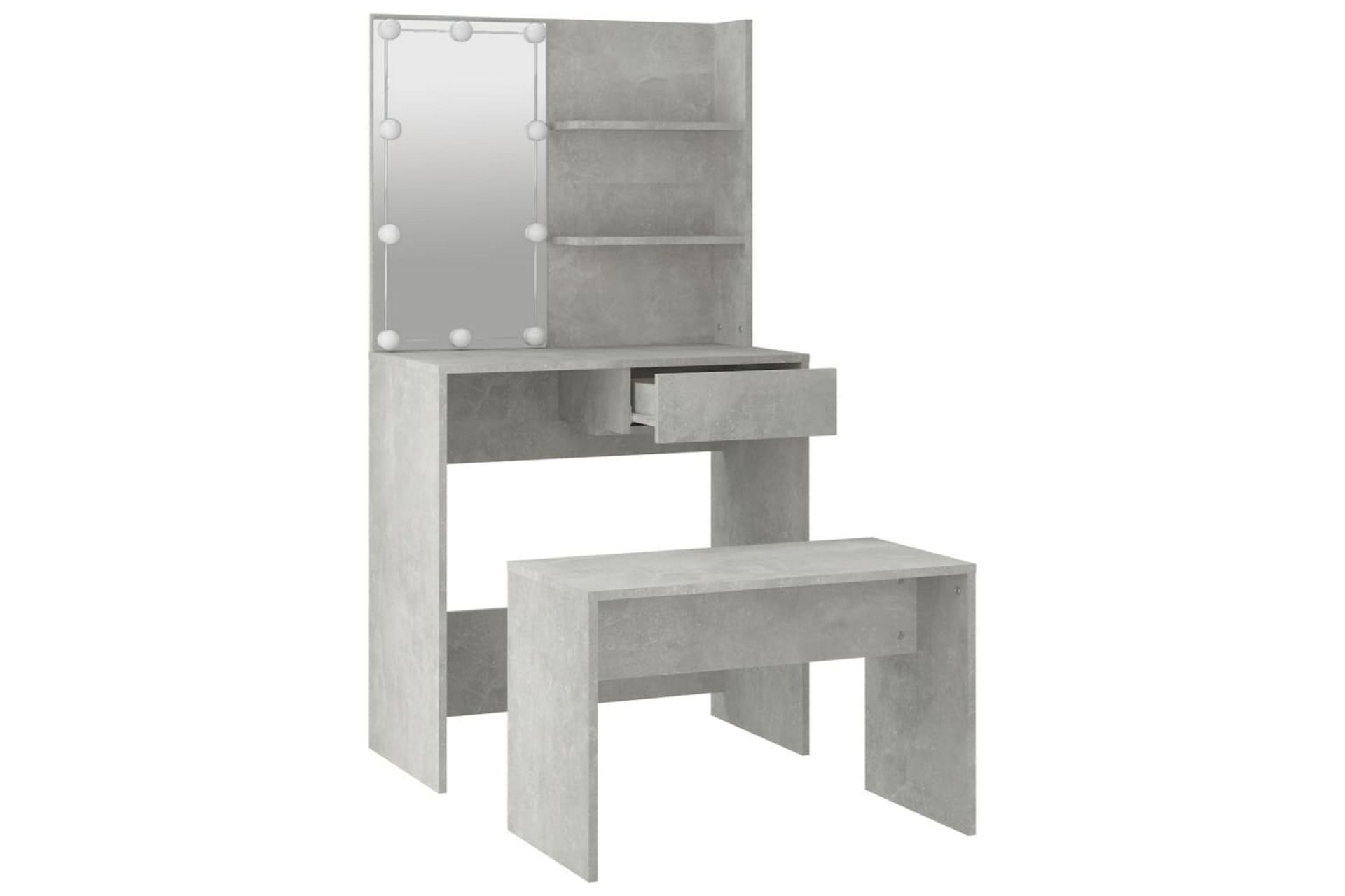 beBasic Sminkebordsett med LED betonggrå konstruert tre - GrÃ¥ - Møbler - Bord - Sminkebord & toalettbord