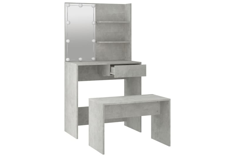 beBasic Sminkebordsett med LED betonggrå konstruert tre - GrÃ¥ - Møbler - Bord - Sminkebord & toalettbord