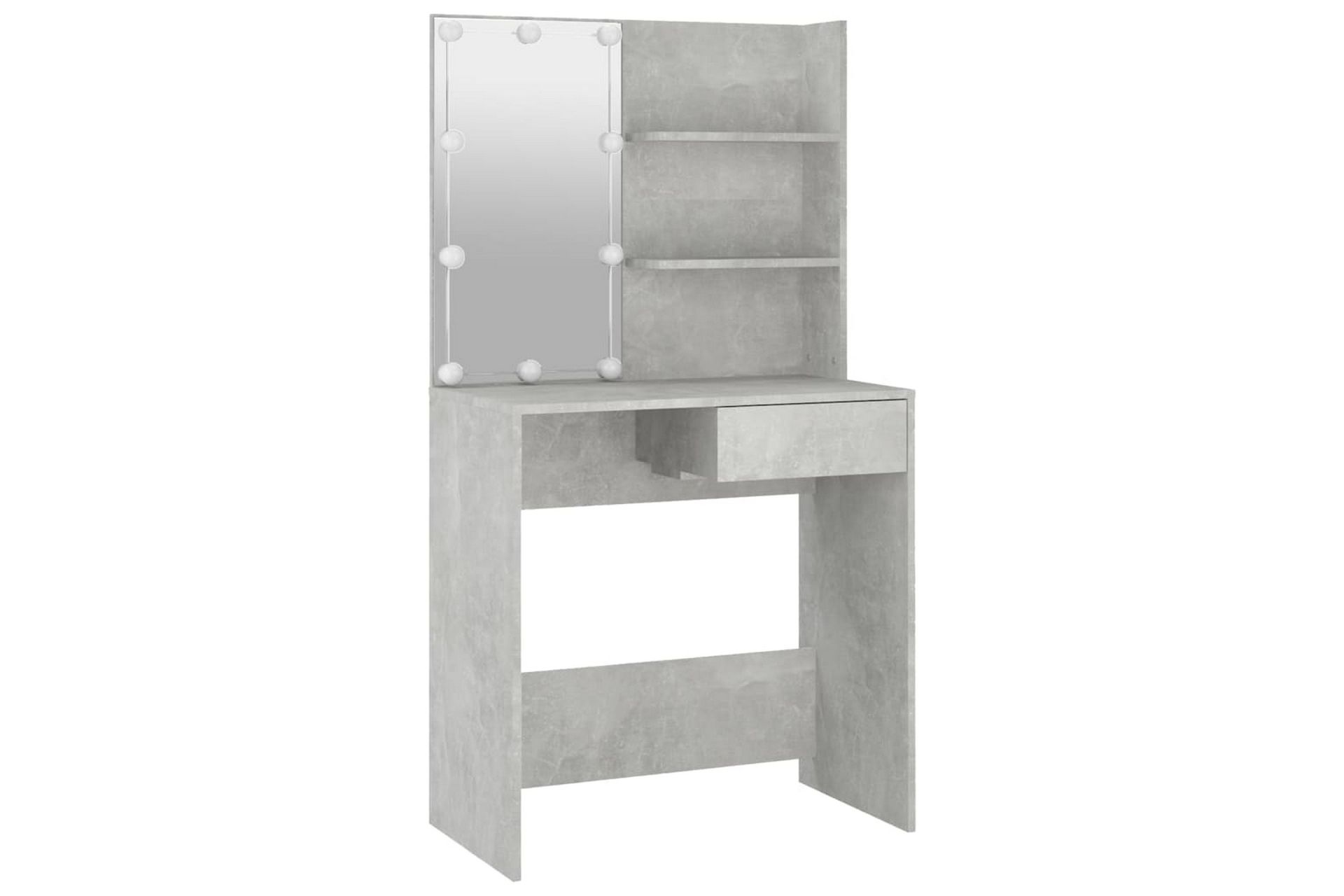 beBasic Sminkebordsett med LED betonggrå konstruert tre - GrÃ¥ - Møbler - Bord - Sminkebord & toalettbord